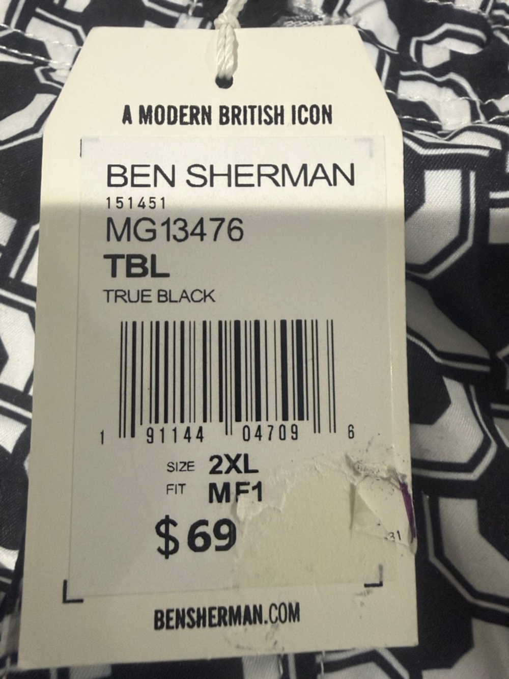 Ben Sherman Black and White Graphic swim trunks